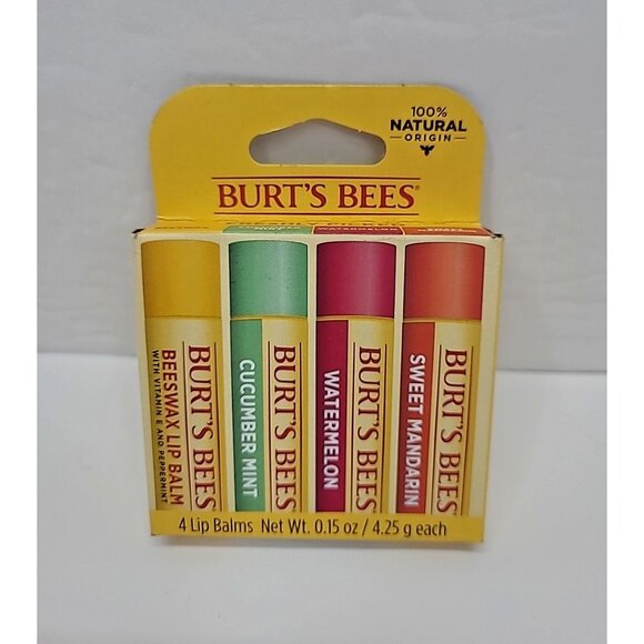 Burt's Bees Beeswax Lip Balm Freshly Picked Moisturizing 4 Pack - Picture 1 of 3